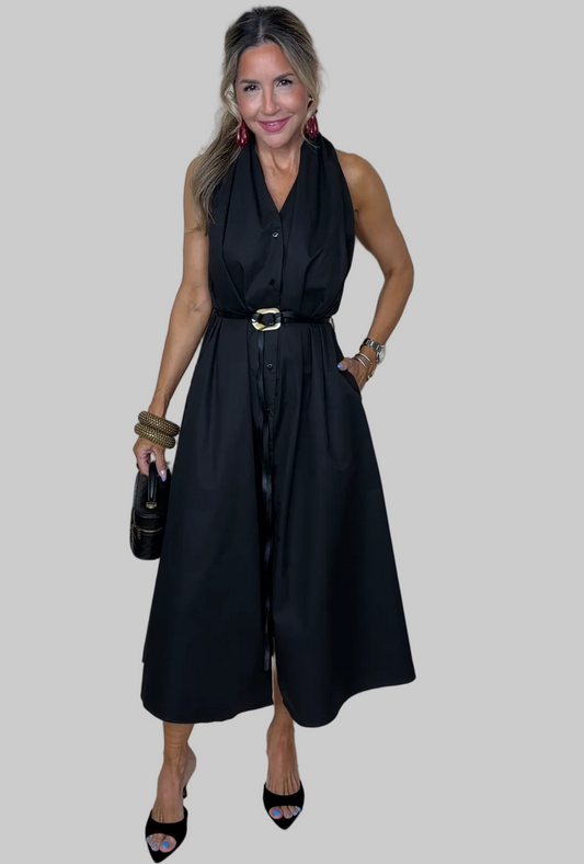 Black Halter Midi Dress