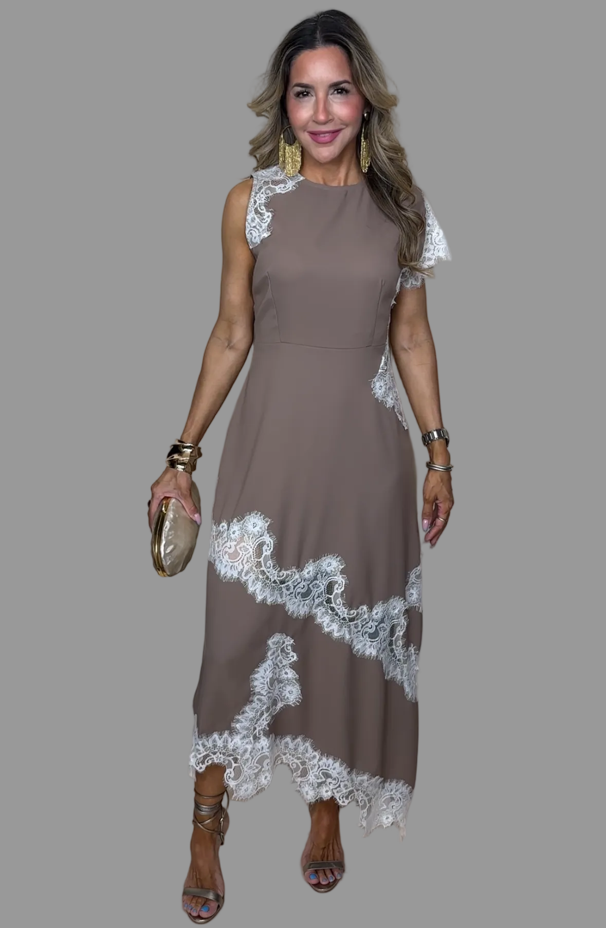 Mocha Satin Lace Dress