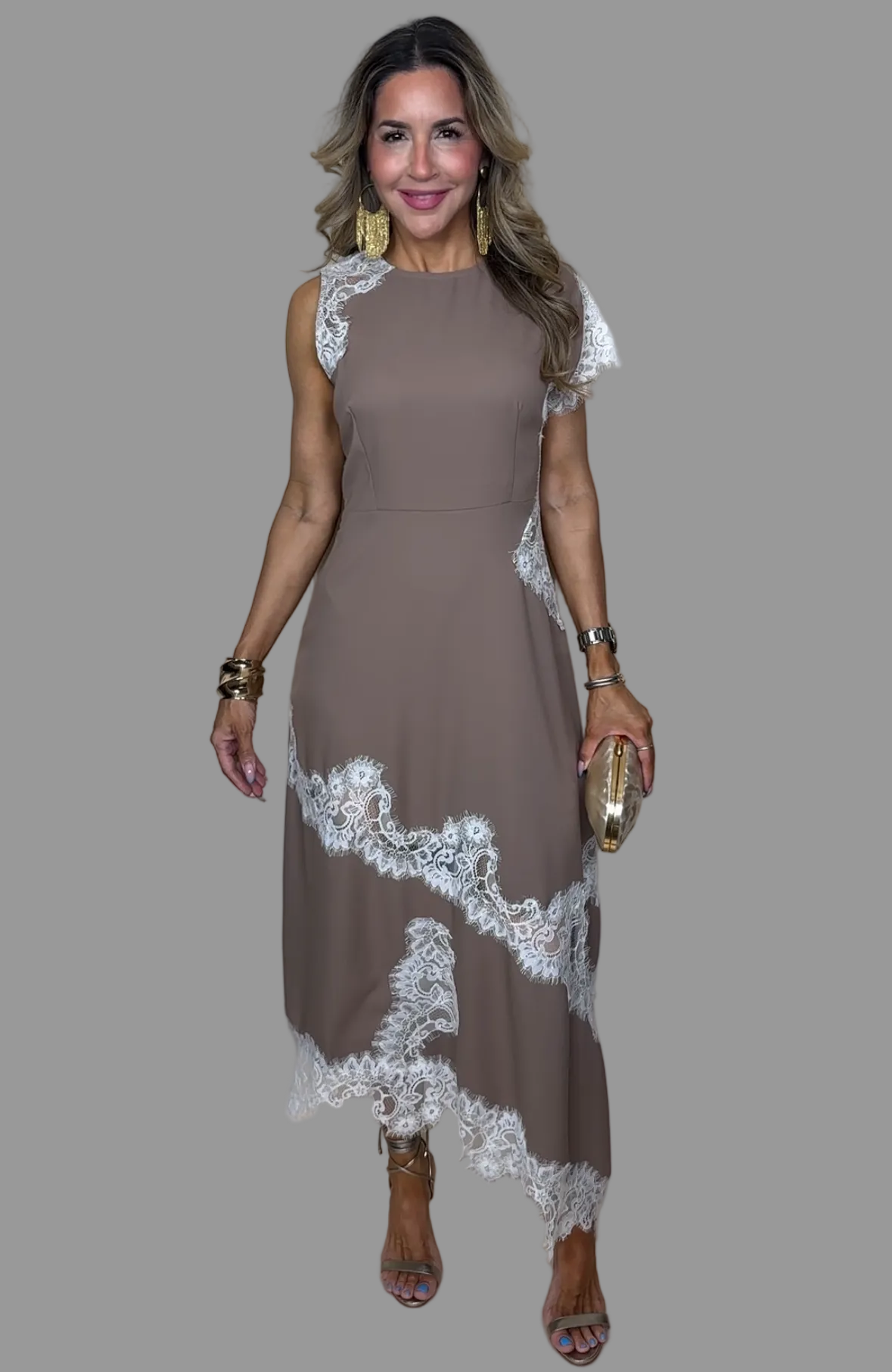 Mocha Satin Lace Dress