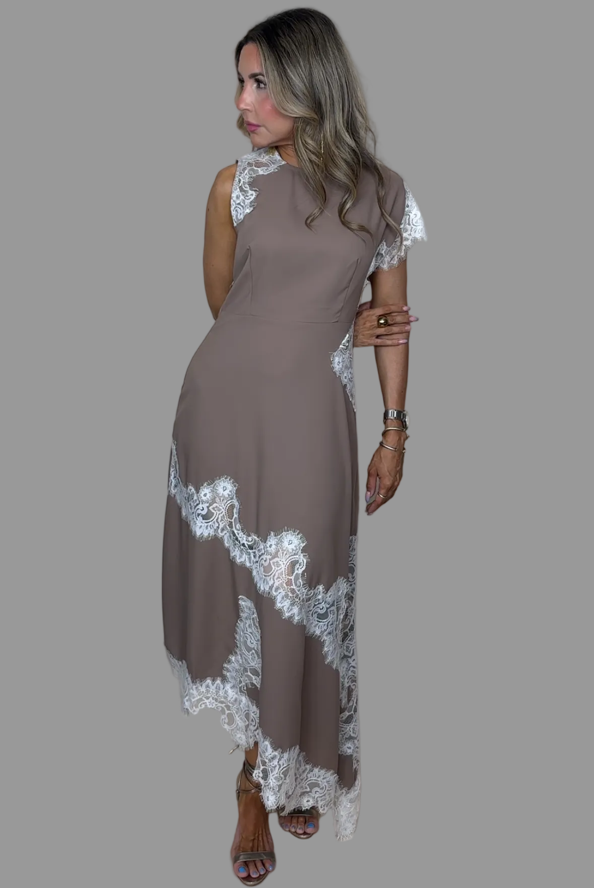 Mocha Satin Lace Dress