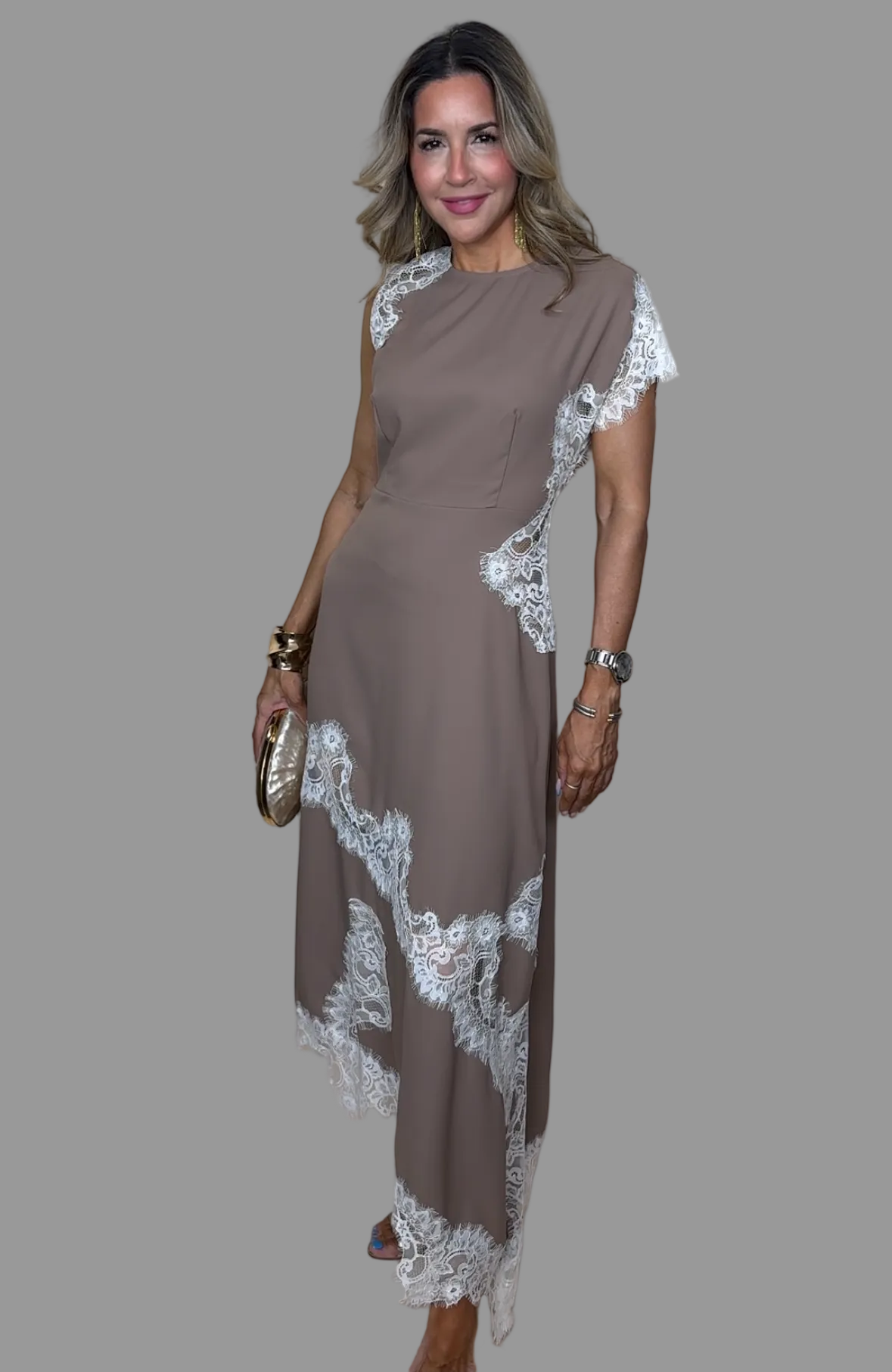Mocha Satin Lace Dress