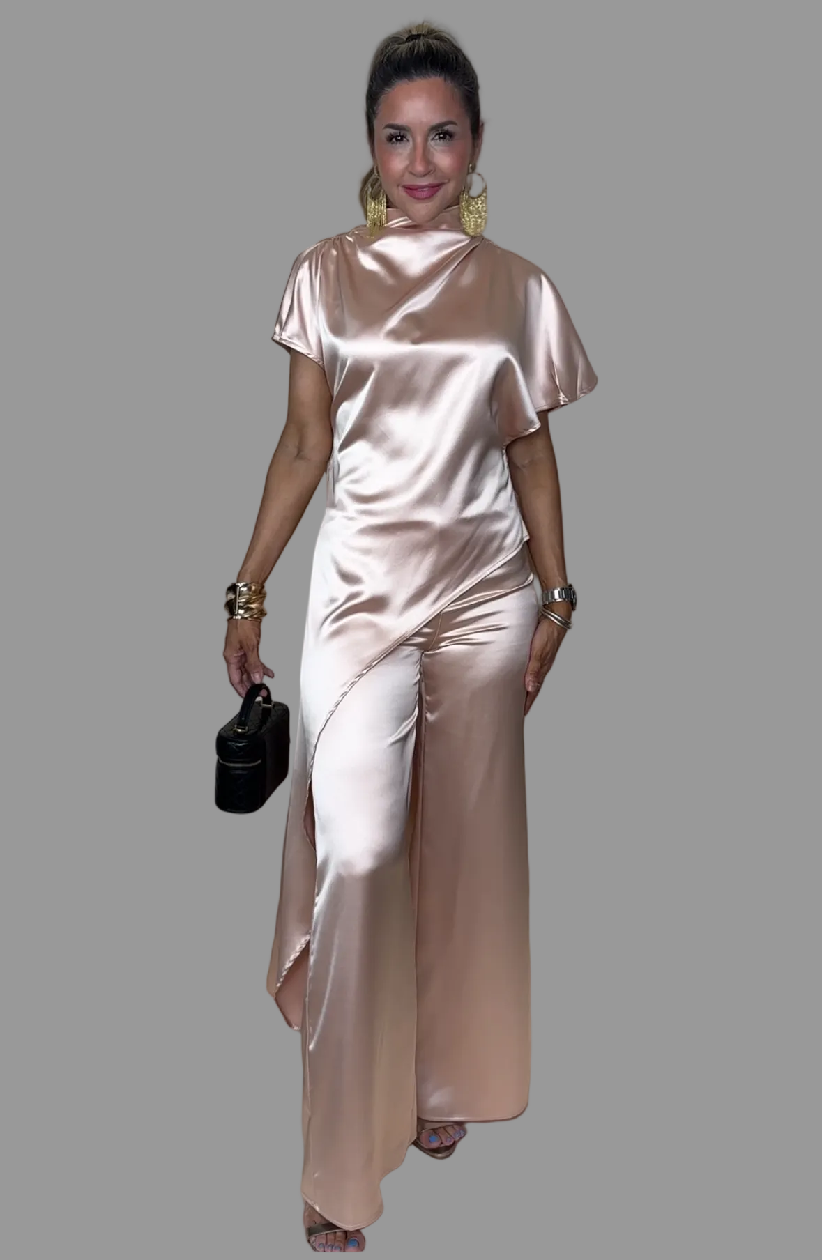 Drape Neck Tunic Set