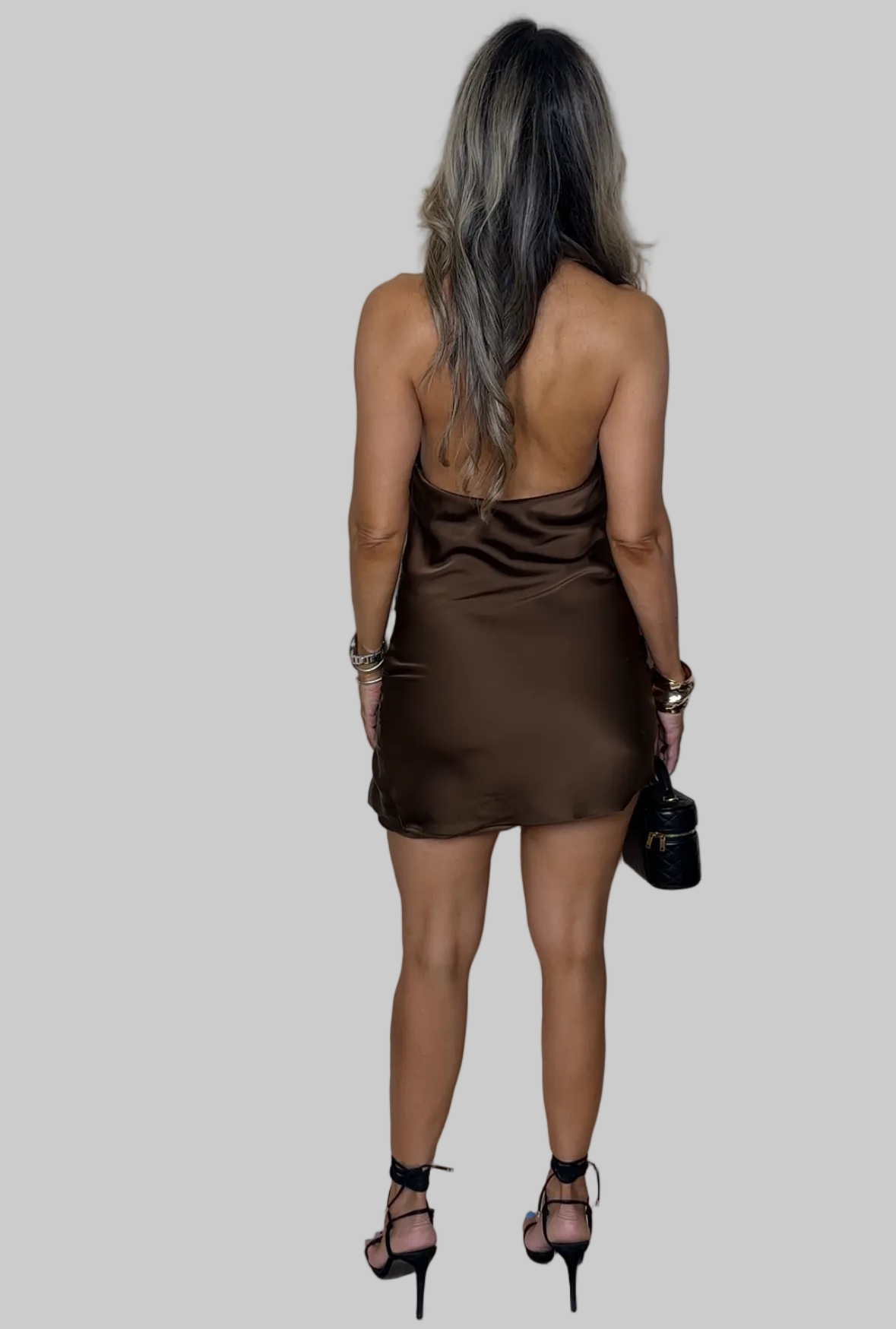 Brown Satin Mini Dress