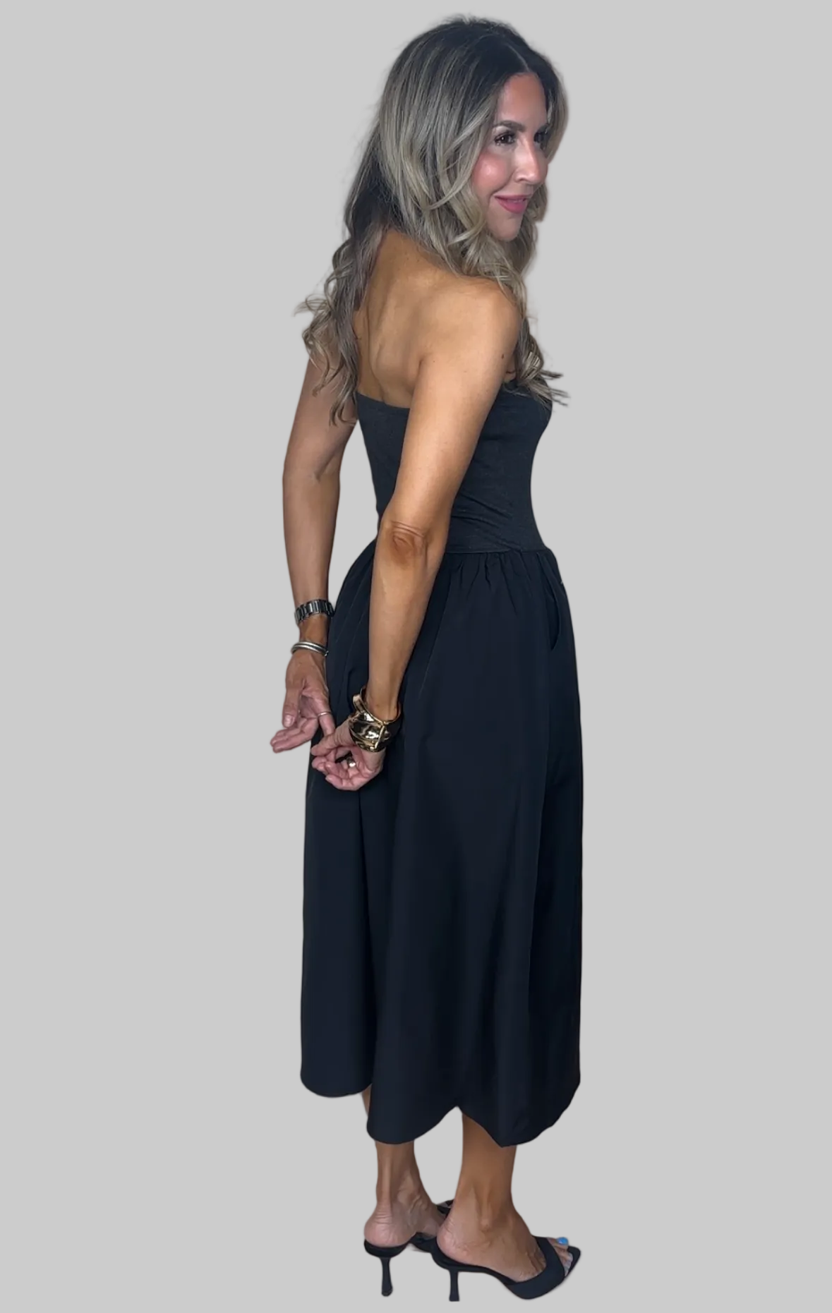 Black Strapless Midi Dress