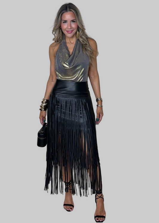 Fringe Leather Skirt