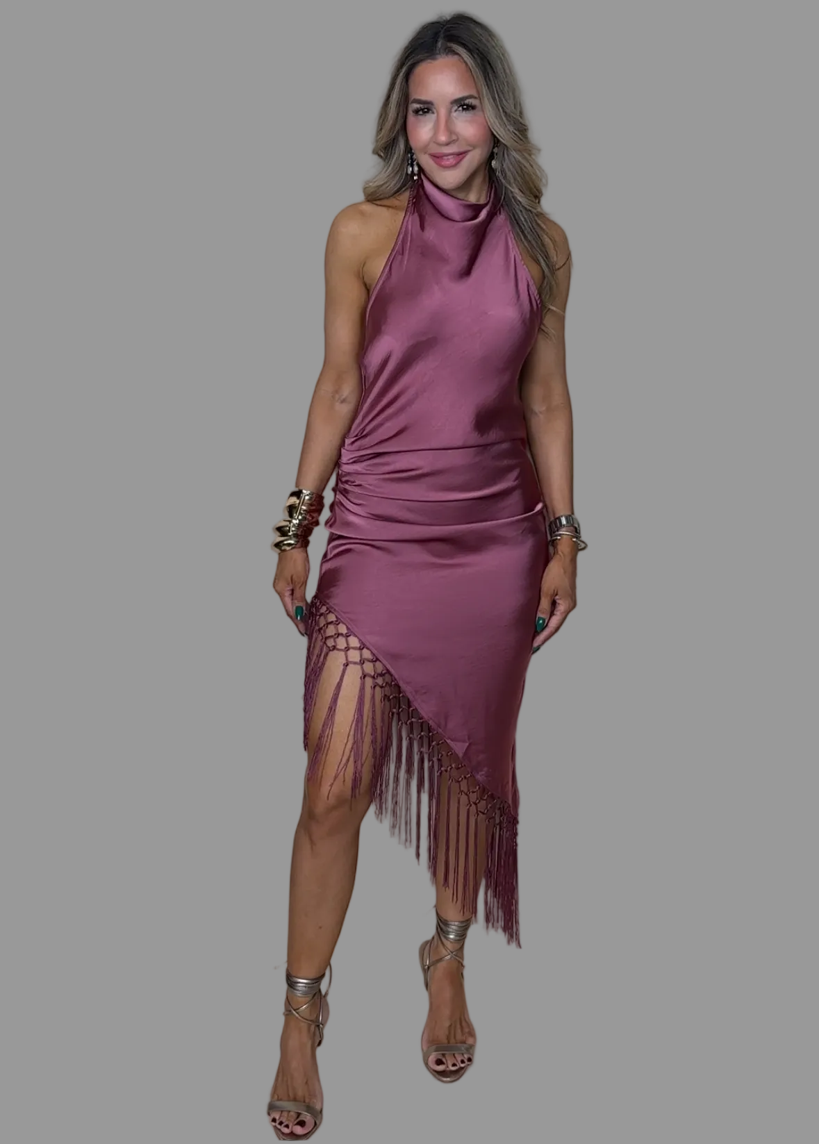 Mauve Fringes Midi Dress