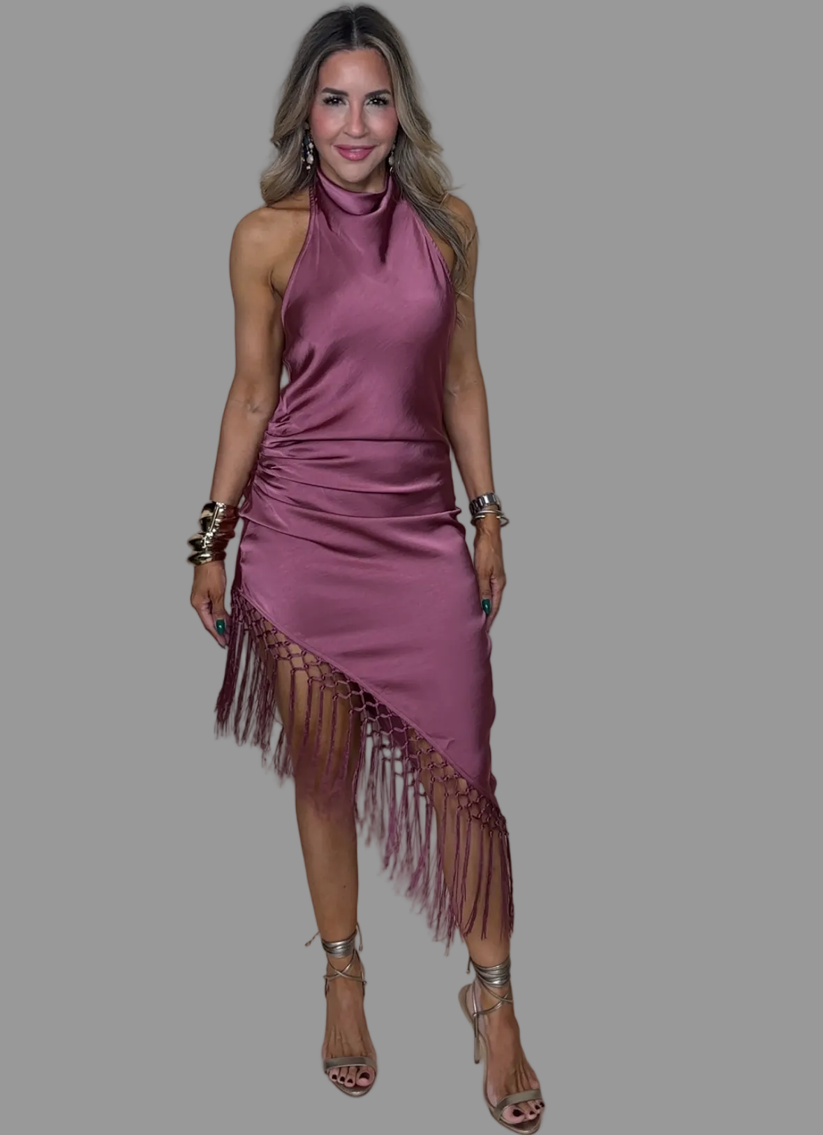 Mauve Fringes Midi Dress