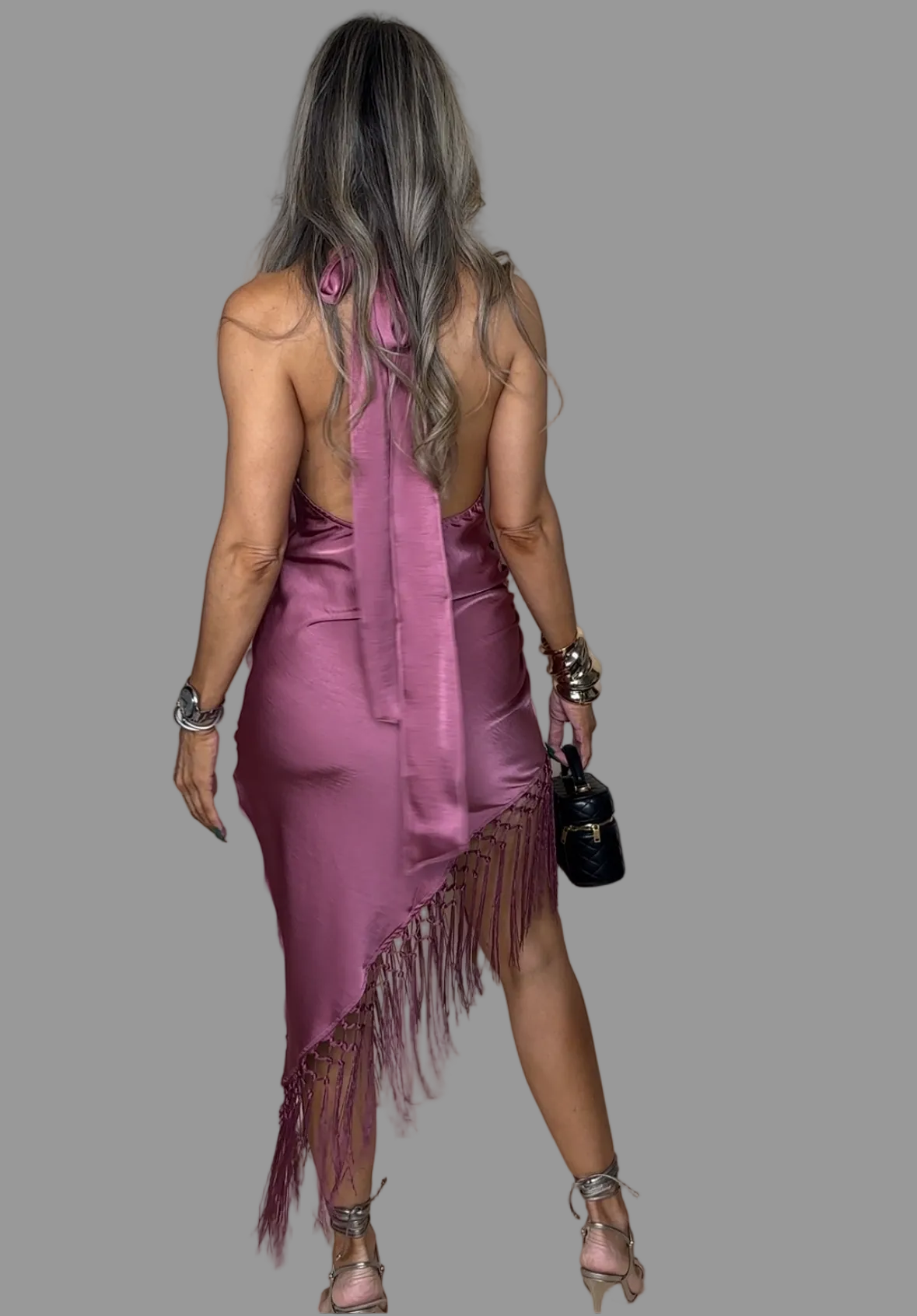 Mauve Fringes Midi Dress