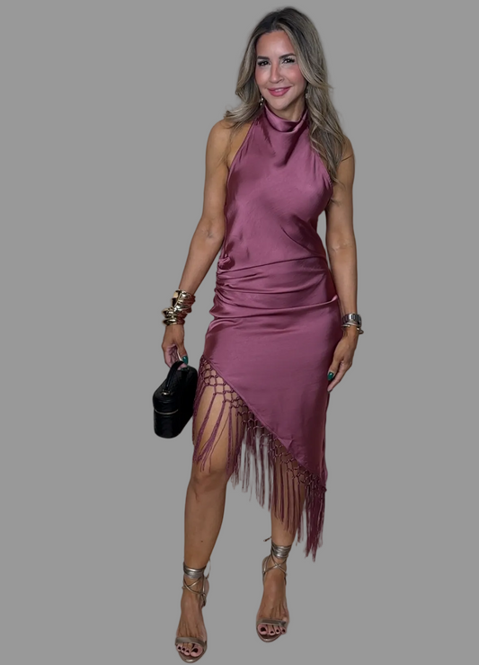 Mauve Fringes Midi Dress