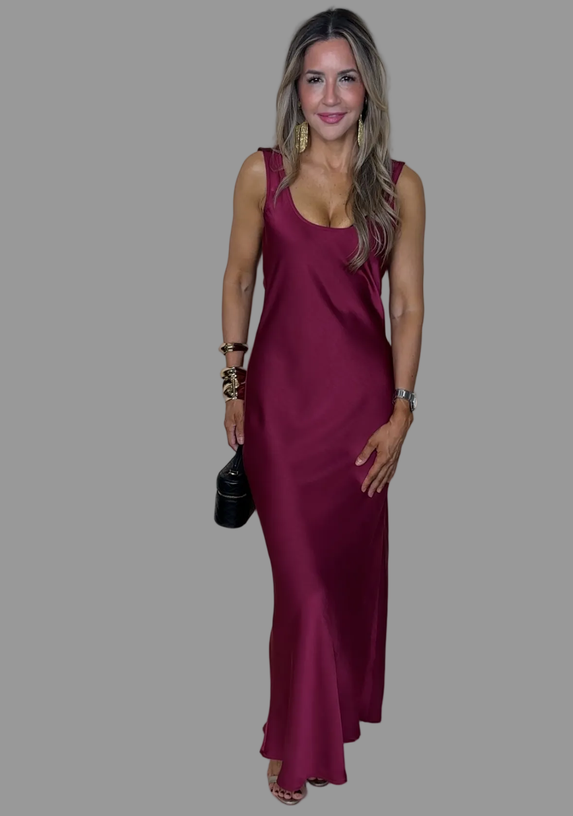 Wine Satin Dress