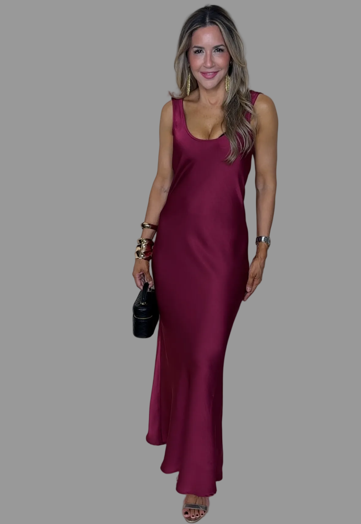 Wine Satin Dress