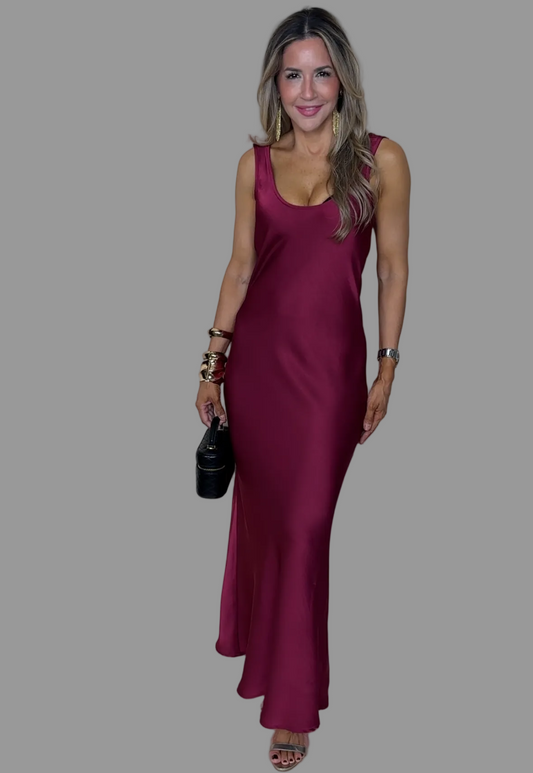 Wine Satin Dress