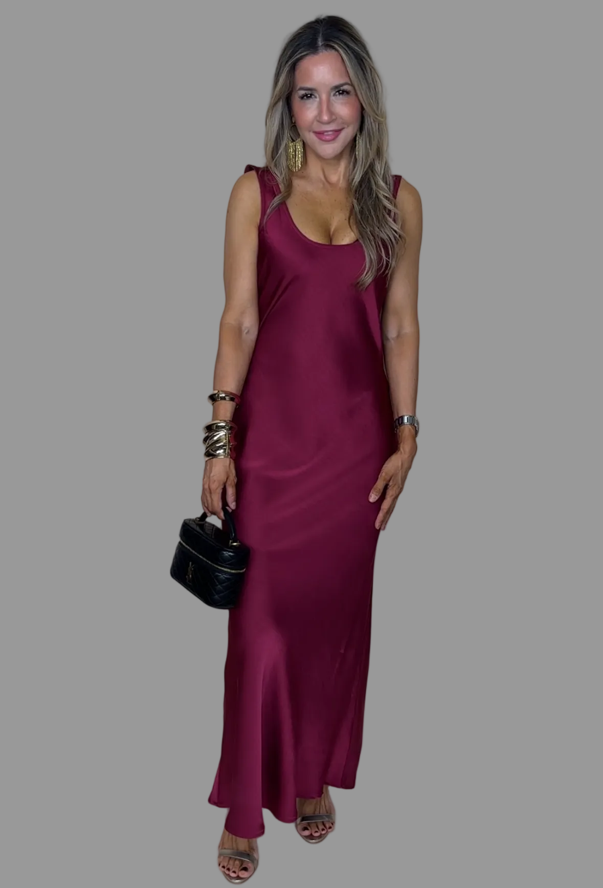 Wine Satin Dress