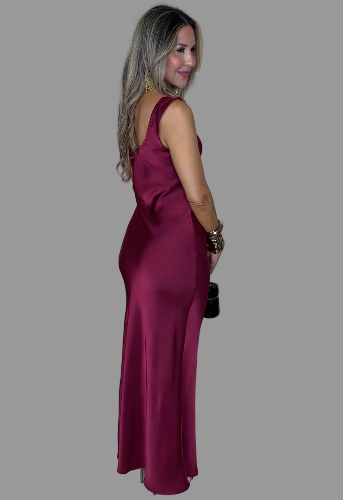 Wine Satin Dress