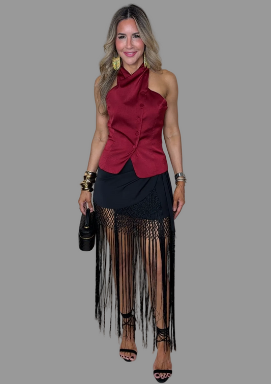 Tie-Waist Fringe Skirt