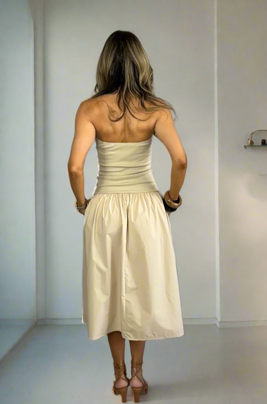 Strapless Poplin Midi Dress