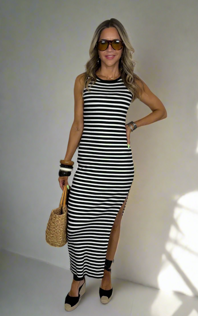 STRIPES RIBBED KNIT MAXI