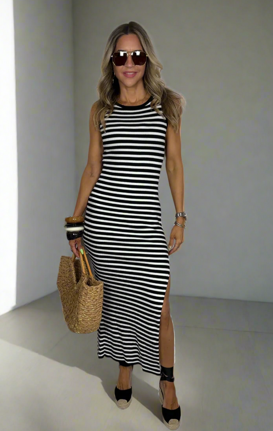 STRIPES RIBBED KNIT MAXI