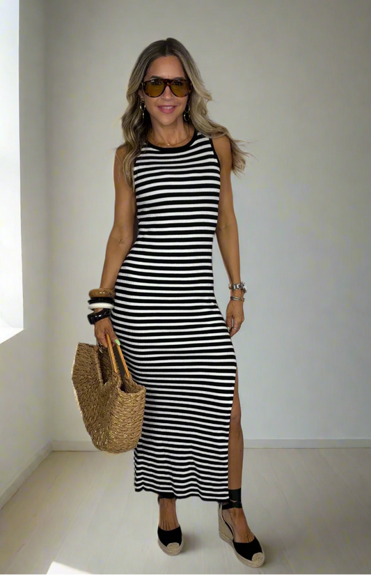 STRIPES RIBBED KNIT MAXI
