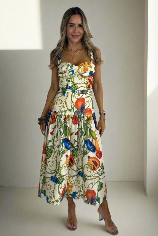 Garden Print Belted Dress