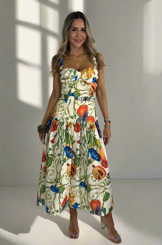 Garden Print Belted Dress