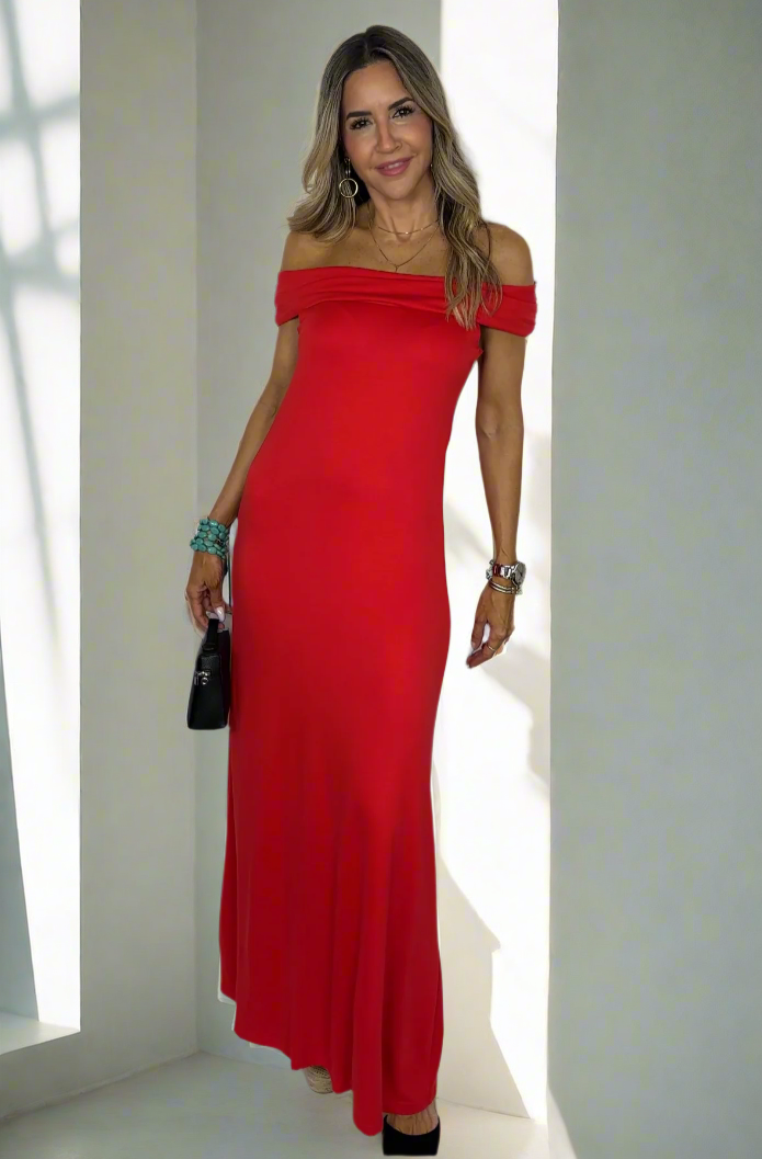 Red Off Shoulder Maxi