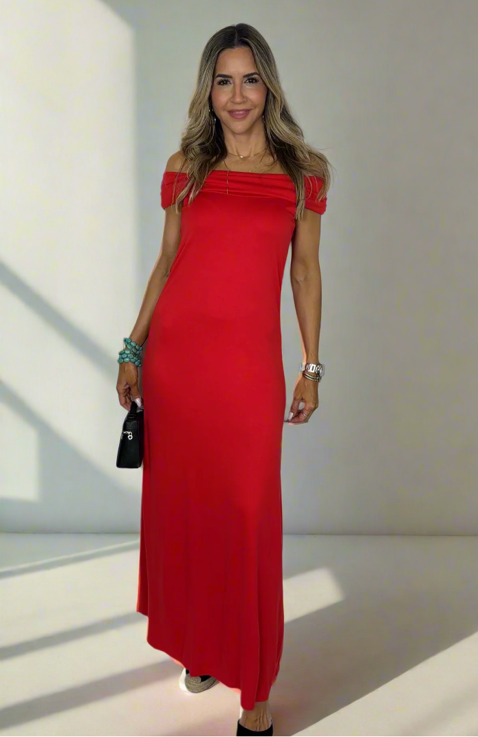 Red Off Shoulder Maxi