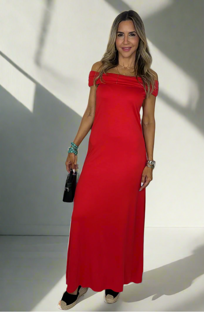 Red Off Shoulder Maxi