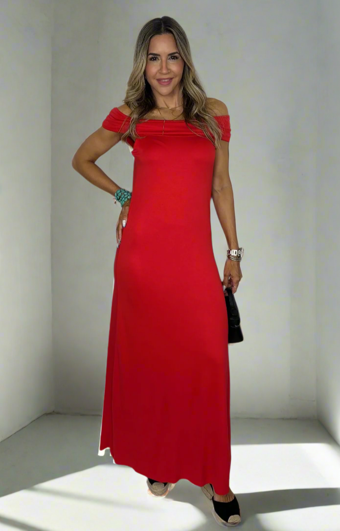 Red Off Shoulder Maxi