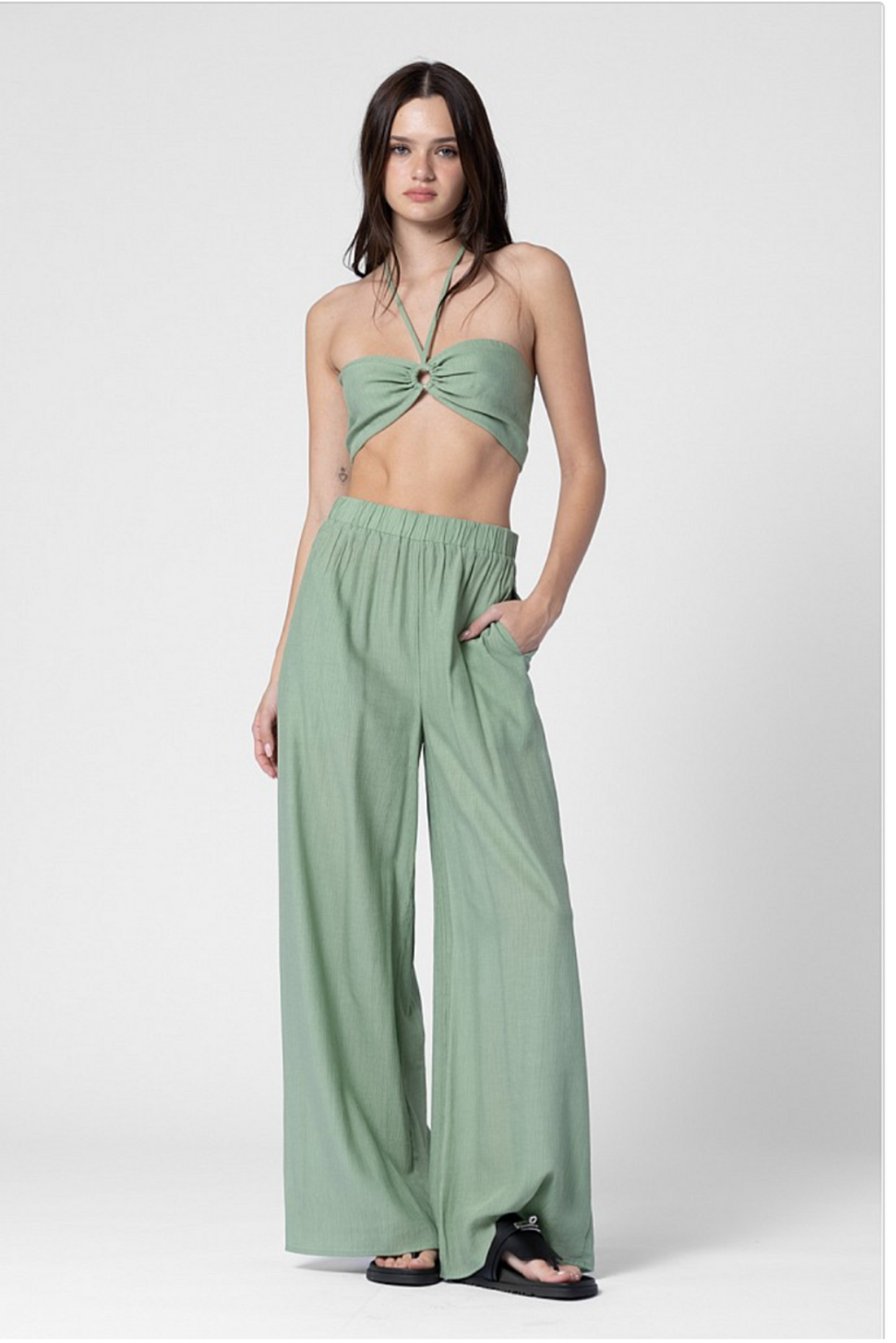 SET PALAZZO Y CROP TOP VERDE / GREEN PALAZZO PANTS AND CROP TOP SET