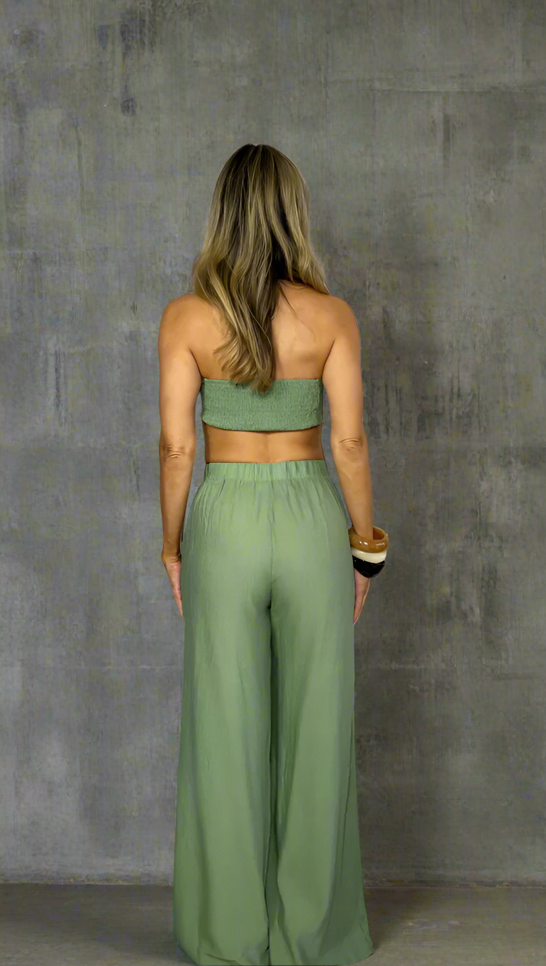 SET PALAZZO Y CROP TOP VERDE / GREEN PALAZZO PANTS AND CROP TOP SET