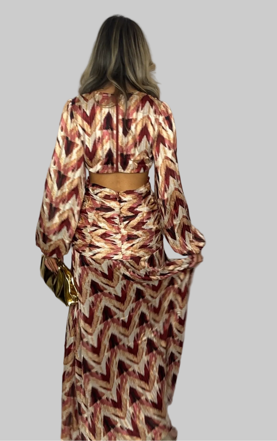 Burgundy Print Cutout Maxi Dress