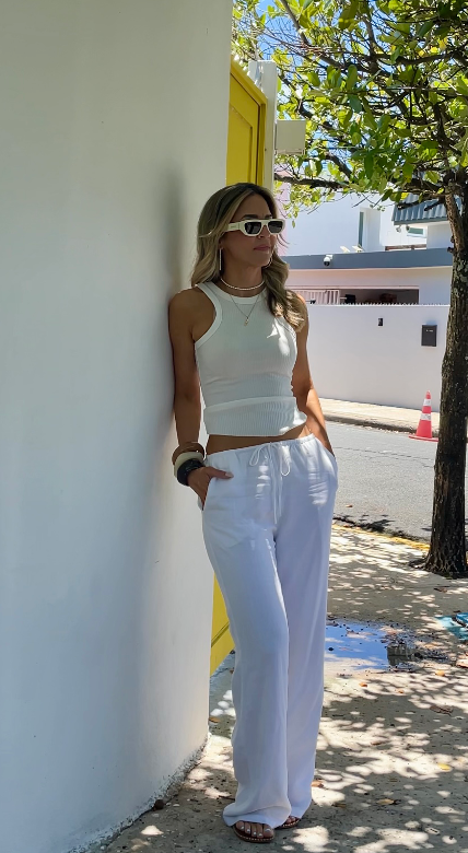 PANTALÓN BLANCO MEZCLA DE HILO / WHITE LINEN BLEND PANTS